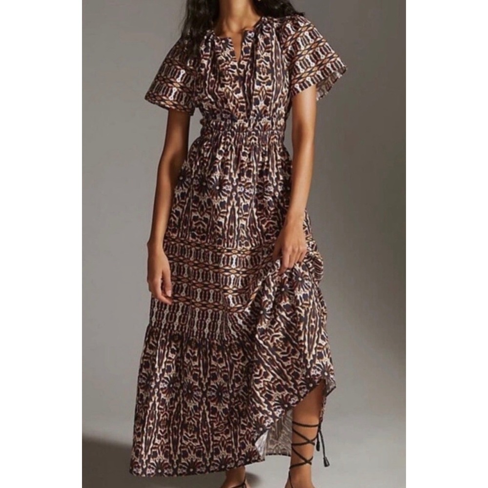 Anthropologie Somerset Maxi Dress Navy Orange Geometric Print Size M